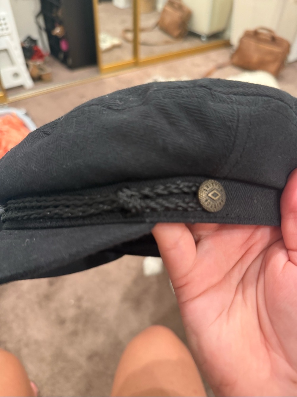 BRIXTON Black Braided Trim Newsboy Cap - Picture 3 of 3
